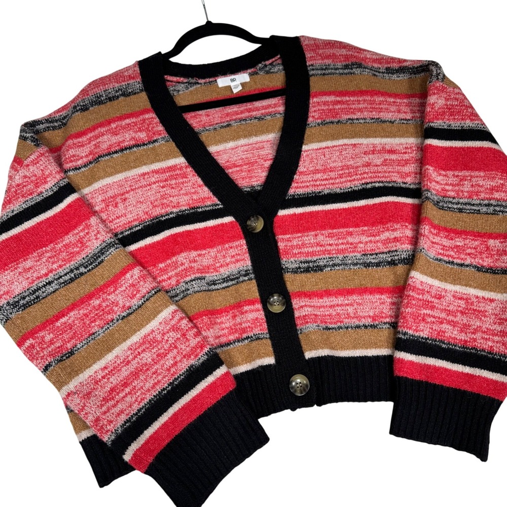 BP Striped V Neck Button Front‎ Cropped Cardigan Sweater XL Nordstrom Red Black